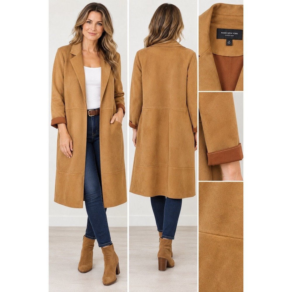 Marc New York Cardigan Duster XL Brown Open Front Kimono Pleated